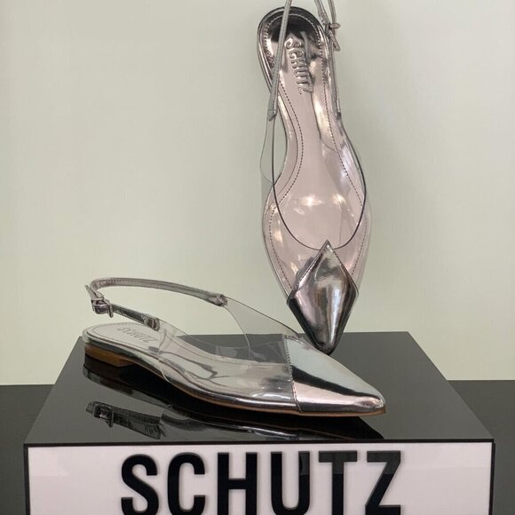 Schutz Sling Back Flats Leather Pointed Toe Women's Size 7.5 B - Picture 1 of 14